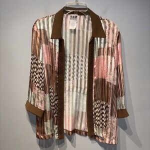 VTG R&M Richards Open Front Kimono Cardigan Pink Brown Floral Sheer Chiffon Sz14